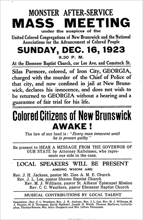 New Brunswick branch NAACP 1923 Mass Meeting flyer